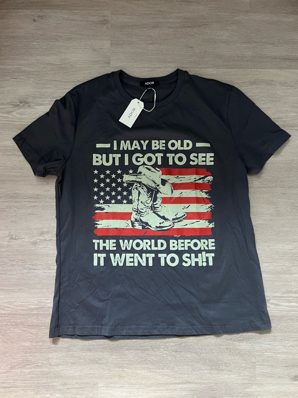 Adore America Boot Flag Short-Sleeve Graphic Tee LG NWT